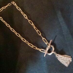 Ralph Lauren Gold and Silver Necklace with Toggle Clasp and Tassel Pendant